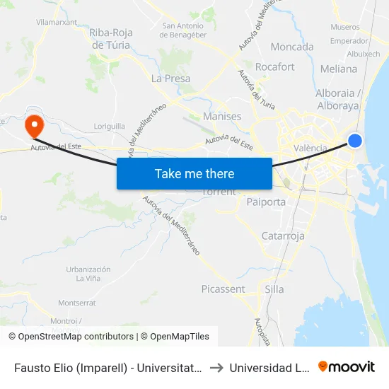 Fausto Elio (Imparell) - Universitat Politècnica to Universidad Laboral map