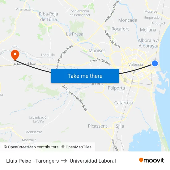 Lluís Peixó - Tarongers to Universidad Laboral map