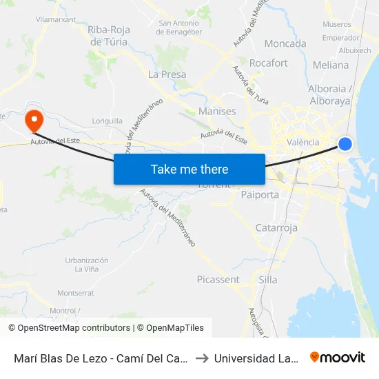 Marí Blas De Lezo - Camí Del Cabanyal to Universidad Laboral map