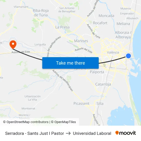 Serradora - Sants Just I Pastor to Universidad Laboral map