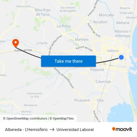 Albereda - L'Hemisfèric to Universidad Laboral map
