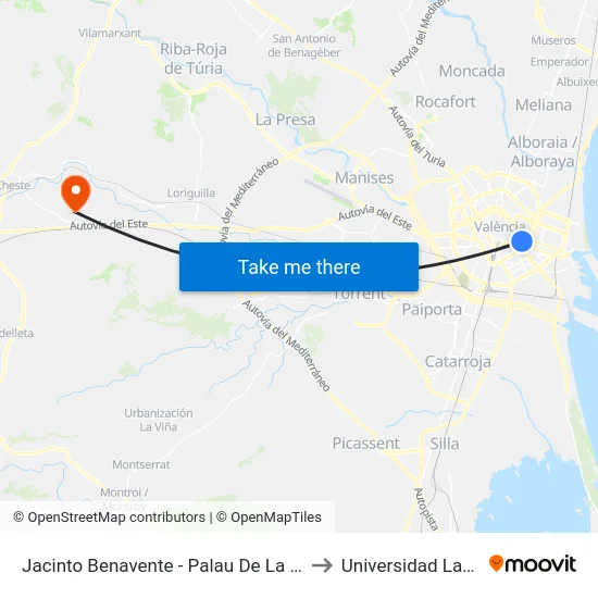 Jacinto Benavente - Palau De La Música to Universidad Laboral map