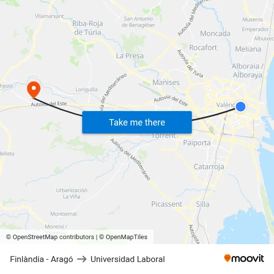 Finlàndia - Aragó to Universidad Laboral map