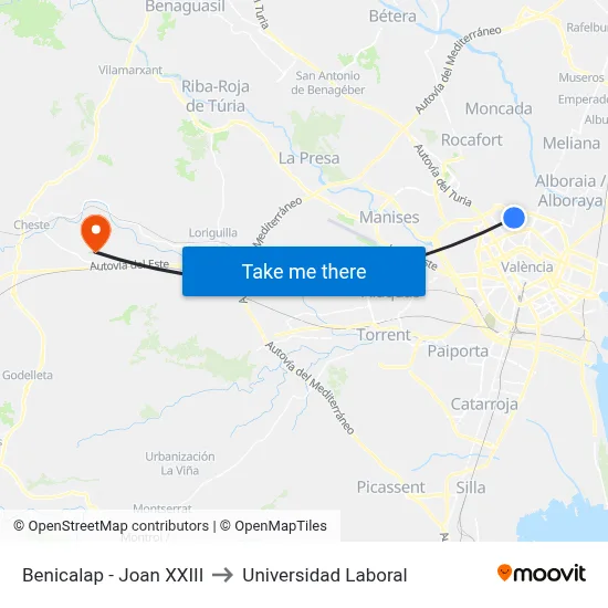 Benicalap - Joan XXIII to Universidad Laboral map