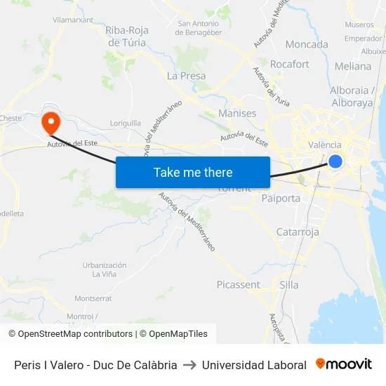 Peris I Valero - Duc De Calàbria to Universidad Laboral map