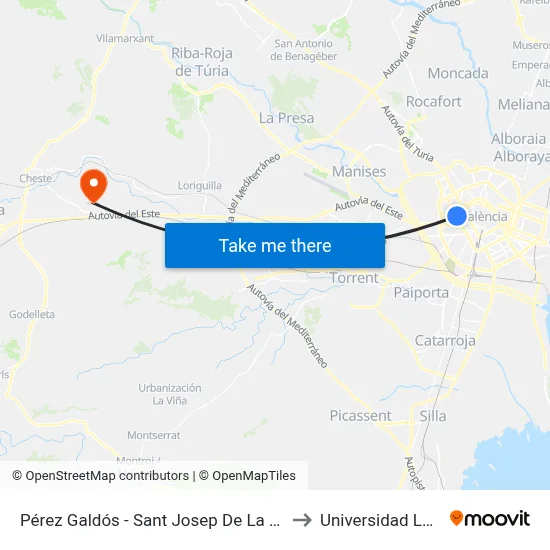 Pérez Galdós - Sant Josep De La Muntanya to Universidad Laboral map