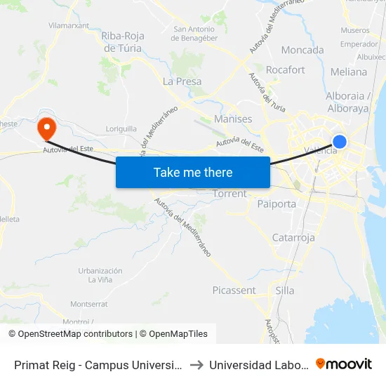 Primat Reig - Campus Universitari to Universidad Laboral map