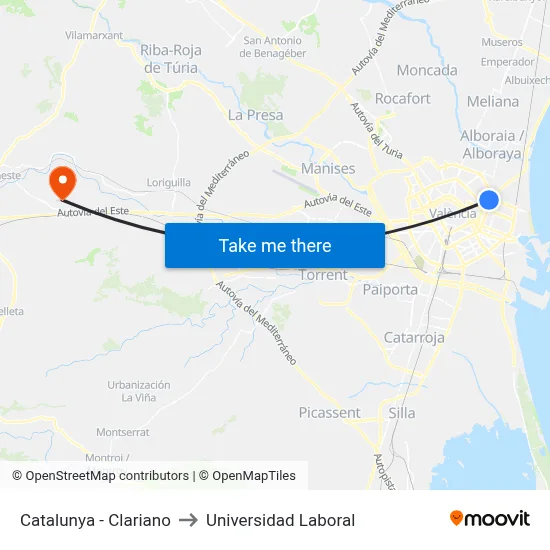 Catalunya - Clariano to Universidad Laboral map