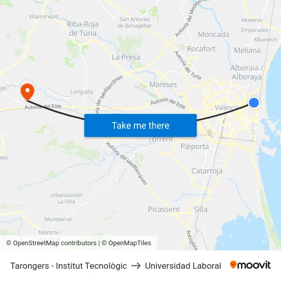 Tarongers - Institut Tecnològic to Universidad Laboral map