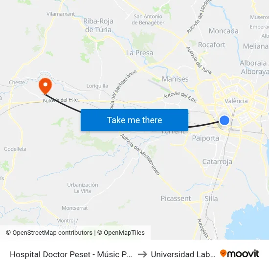 Hospital Doctor Peset - Músic Penella to Universidad Laboral map