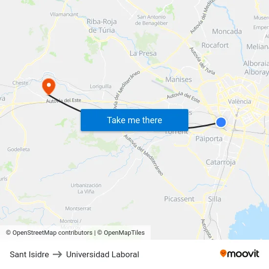 Sant Isidre to Universidad Laboral map