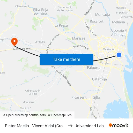 Pintor Maella - Vicent Vidal (Cronista) to Universidad Laboral map