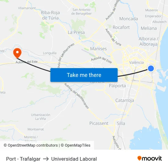 Port - Trafalgar to Universidad Laboral map