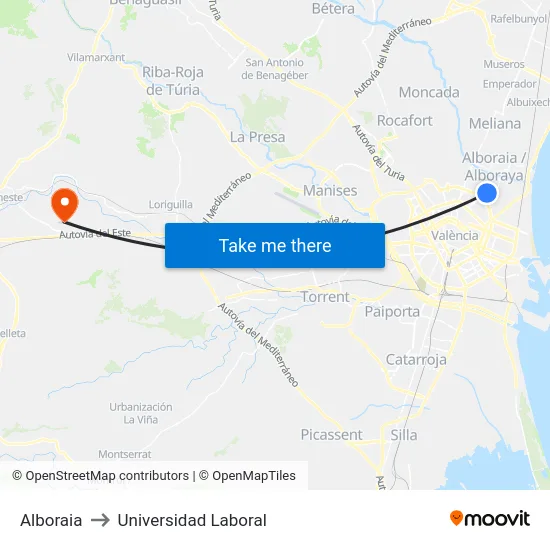 Alboraia to Universidad Laboral map