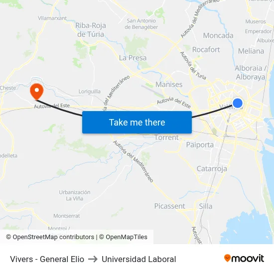 Vivers - General Elio to Universidad Laboral map