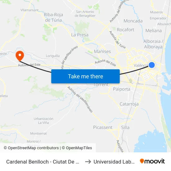 Cardenal Benlloch - Ciutat De Mula to Universidad Laboral map