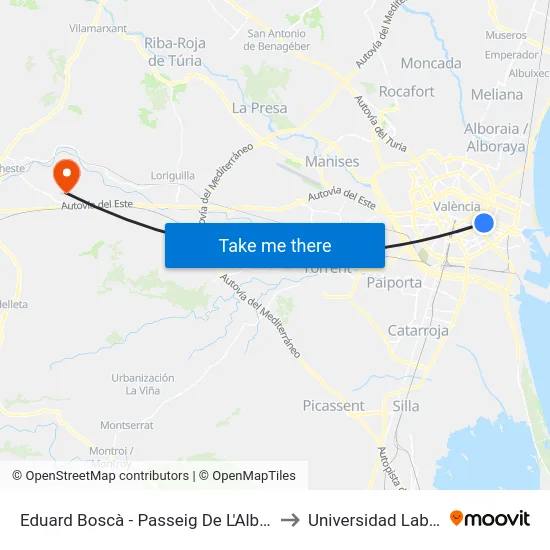 Eduard Boscà - Passeig De L'Albereda to Universidad Laboral map