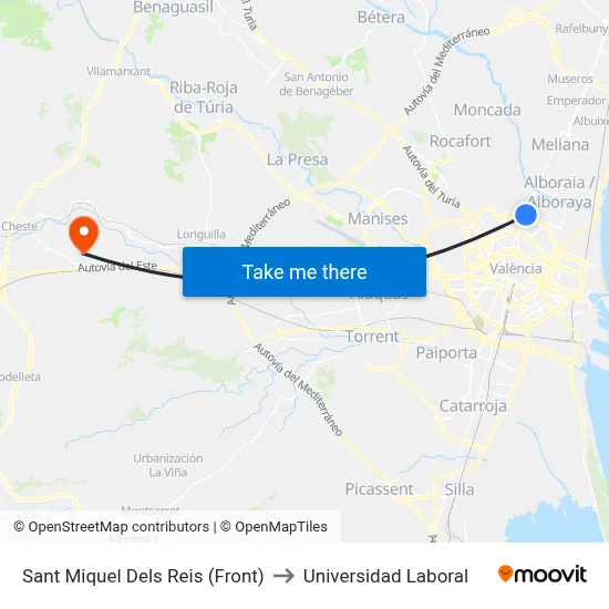 Sant Miquel Dels Reis (Front) to Universidad Laboral map