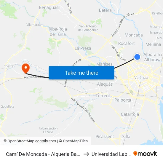 Camí De Moncada - Alqueria Ballester to Universidad Laboral map