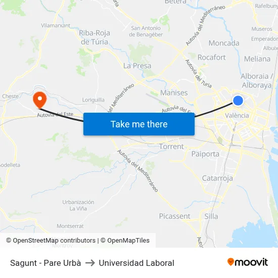 Sagunt - Pare Urbà to Universidad Laboral map
