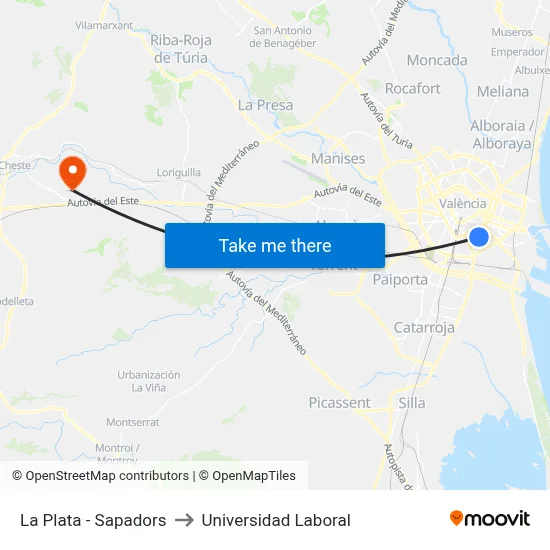 La Plata - Sapadors to Universidad Laboral map