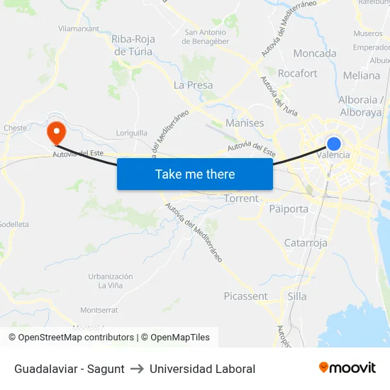 Guadalaviar - Sagunt to Universidad Laboral map