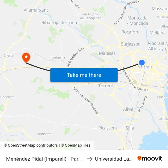 Menéndez Pidal (Imparell) - Pare Ferrís to Universidad Laboral map