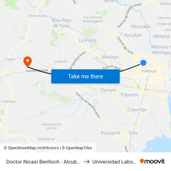 Doctor Nicasi Benlloch - Alcubles to Universidad Laboral map