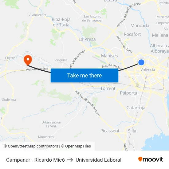 Campanar - Ricardo Micó to Universidad Laboral map