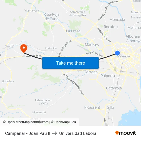 Campanar - Joan Pau II to Universidad Laboral map