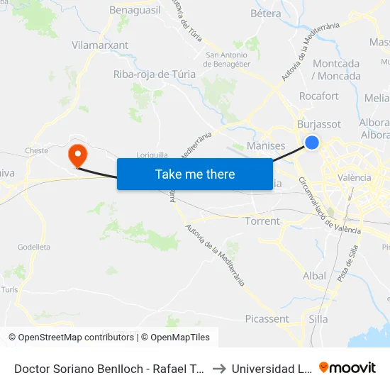 Doctor Soriano Benlloch - Rafael Tenes Escrich to Universidad Laboral map