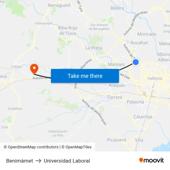 Benimàmet to Universidad Laboral map