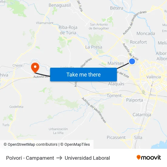 Polvorí - Campament to Universidad Laboral map