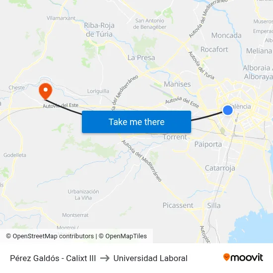 Pérez Galdós - Calixt III to Universidad Laboral map
