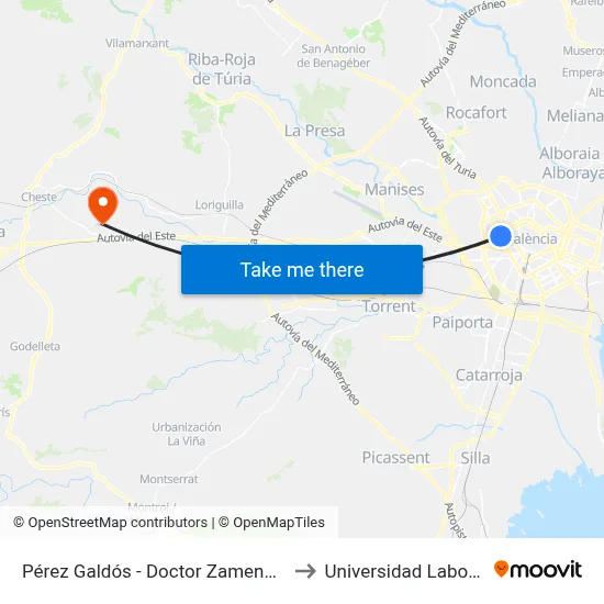 Pérez Galdós - Doctor Zamenhof to Universidad Laboral map