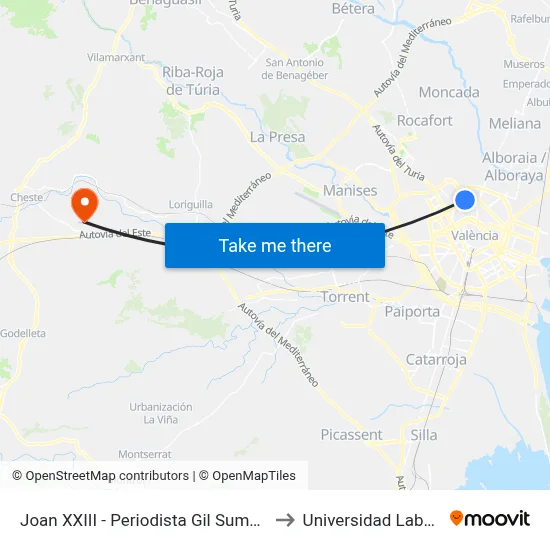 Joan XXIII - Periodista Gil Sumbiela to Universidad Laboral map