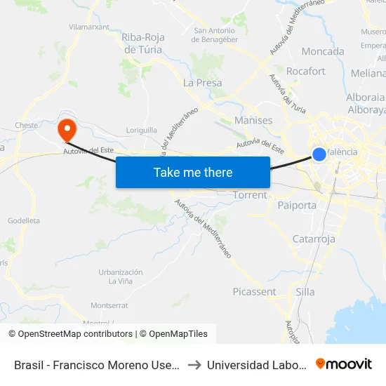 Brasil - Francisco Moreno Usedo to Universidad Laboral map