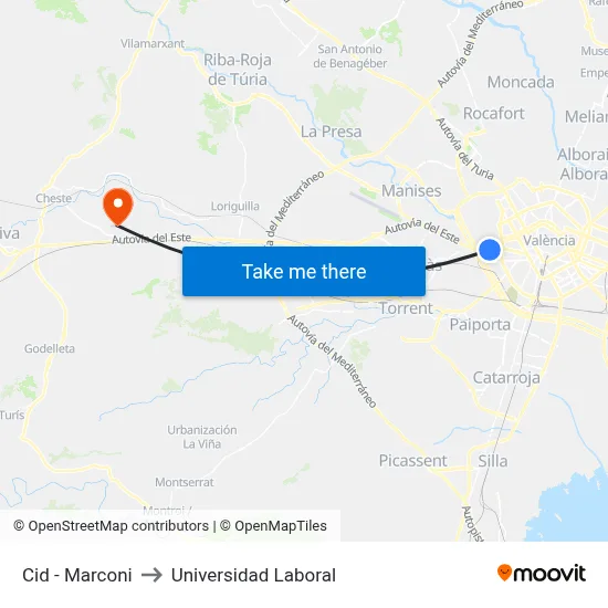 Cid - Marconi to Universidad Laboral map