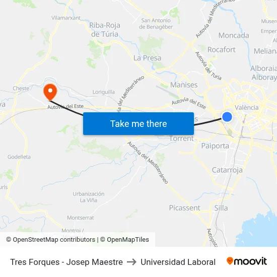 Tres Forques - Josep Maestre to Universidad Laboral map