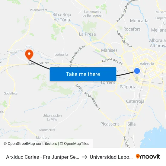 Arxiduc Carles - Fra Juníper Serra to Universidad Laboral map
