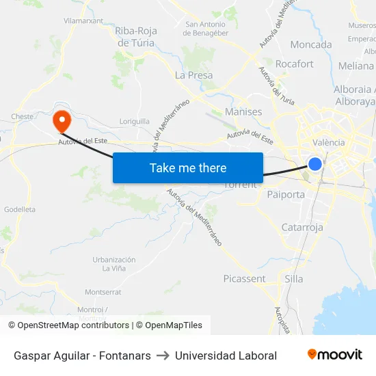 Gaspar Aguilar - Fontanars to Universidad Laboral map