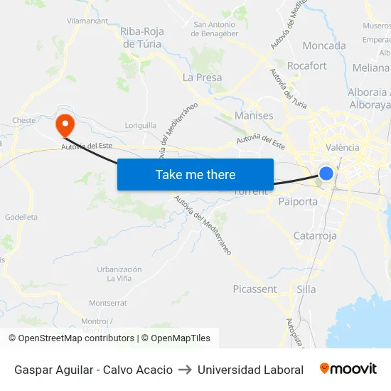 Gaspar Aguilar - Calvo Acacio to Universidad Laboral map