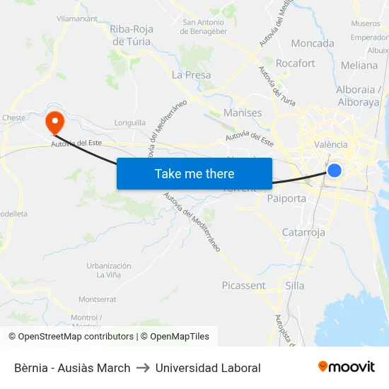 Bèrnia - Ausiàs March to Universidad Laboral map