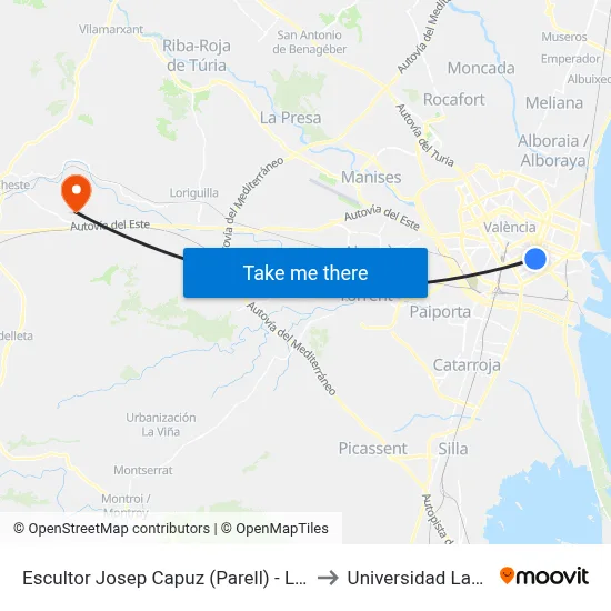 Escultor Josep Capuz (Parell) - La Plata to Universidad Laboral map