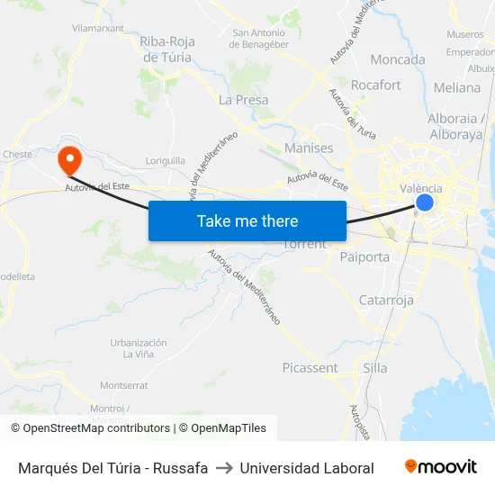 Marqués Del Túria - Russafa to Universidad Laboral map