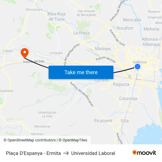Plaça D'Espanya - Ermita to Universidad Laboral map