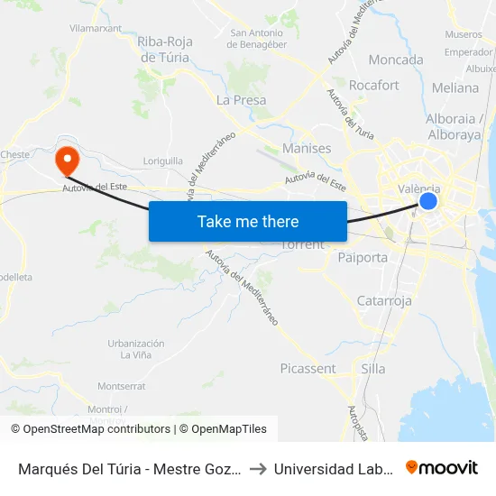 Marqués Del Túria - Mestre Gozalbo to Universidad Laboral map