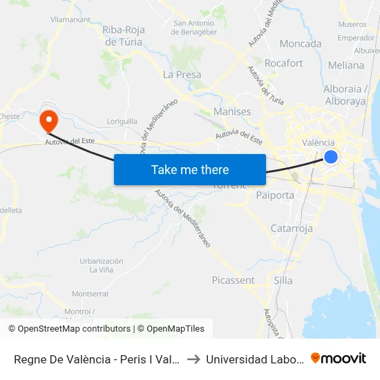Regne De València - Peris I Valero to Universidad Laboral map