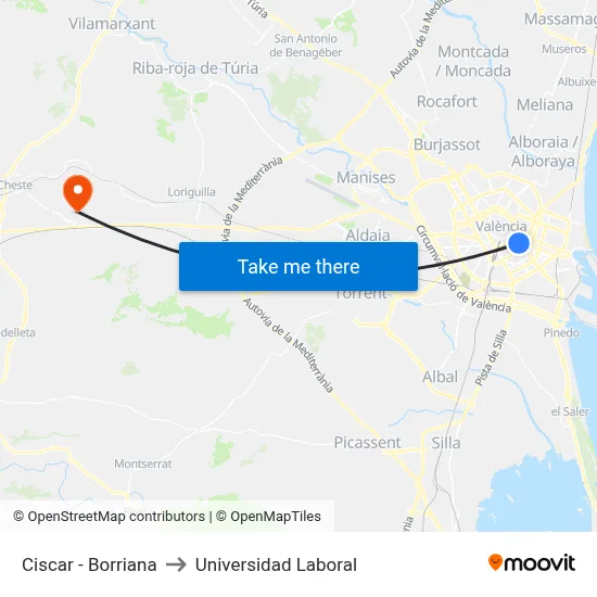 Ciscar - Borriana to Universidad Laboral map