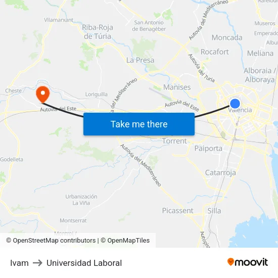 Ivam to Universidad Laboral map